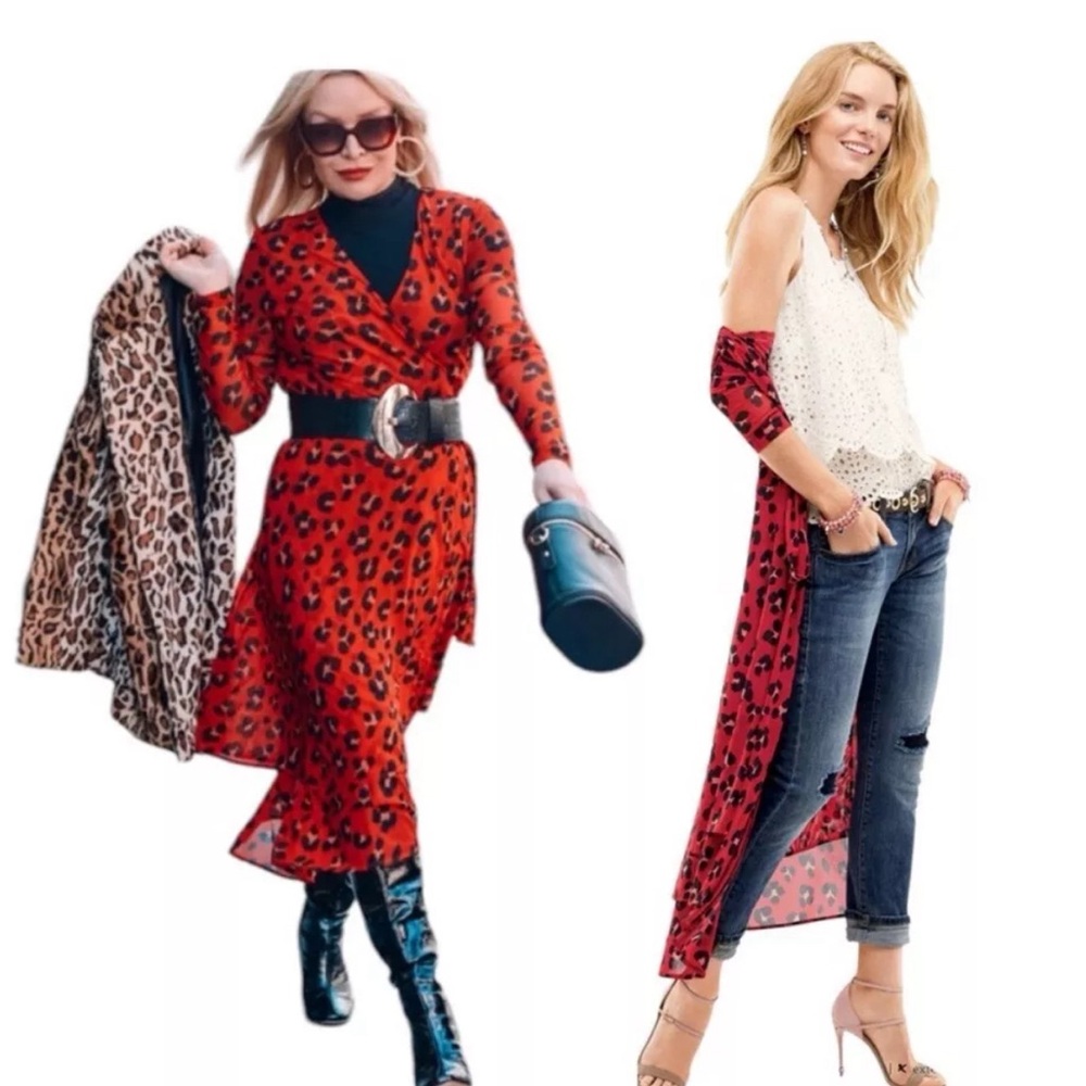 CAbi Red Animal Print High Low Dress